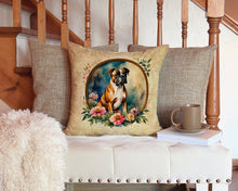Load image into Gallery viewer, Boxer and Flowers Throw Pillow - 14x14 Decorative Pillow – Art for Your Home &amp; Patio