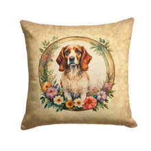 Load image into Gallery viewer, Brittany Spaniel and Flowers Fabric Decorative Pillow
