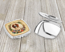 Load image into Gallery viewer, Brittany Spaniel and Flowers Compact Mirror – Stylish Purse Mirror with Artistic Covers