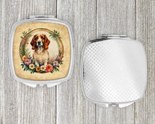 Load image into Gallery viewer, Brittany Spaniel and Flowers Compact Mirror – Stylish Purse Mirror with Artistic Covers