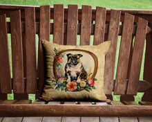 Load image into Gallery viewer, English Bulldog and Flowers Throw Pillow - 14x14 Decorative Pillow – Art for Your Home &amp; Patio