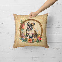 Load image into Gallery viewer, English Bulldog and Flowers Fabric Decorative Pillow
