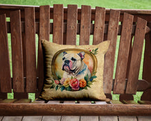 Load image into Gallery viewer, English Bulldog and Flowers Throw Pillow - 14x14 Decorative Pillow – Art for Your Home &amp; Patio