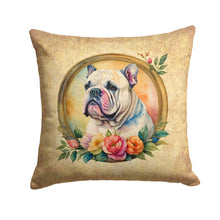 Load image into Gallery viewer, English Bulldog and Flowers Throw Pillow - 14x14 Decorative Pillow – Art for Your Home &amp; Patio