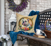 Load image into Gallery viewer, English Bulldog and Flowers Fabric Decorative Pillow