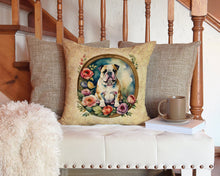 Load image into Gallery viewer, English Bulldog and Flowers Throw Pillow - 14x14 Decorative Pillow – Art for Your Home &amp; Patio