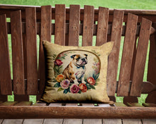 Load image into Gallery viewer, English Bulldog and Flowers Throw Pillow - 14x14 Decorative Pillow – Art for Your Home &amp; Patio