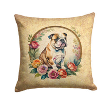 Load image into Gallery viewer, English Bulldog and Flowers Throw Pillow - 14x14 Decorative Pillow – Art for Your Home &amp; Patio