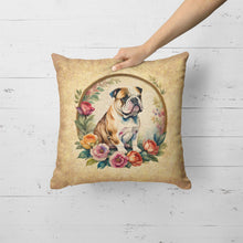 Load image into Gallery viewer, English Bulldog and Flowers Fabric Decorative Pillow