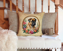Load image into Gallery viewer, Bullmastiff and Flowers Throw Pillow - 14x14 Decorative Pillow – Art for Your Home &amp; Patio