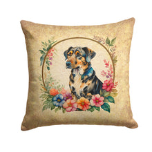 Load image into Gallery viewer, Catahoula Leopard Dog and Flowers Throw Pillow - 14x14 Decorative Pillow – Art for Your Home &amp; Patio