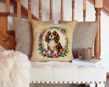 Load image into Gallery viewer, Cavalier Spaniel and Flowers Throw Pillow - 14x14 Decorative Pillow – Art for Your Home &amp; Patio