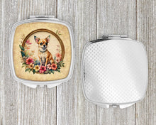 Load image into Gallery viewer, Chihuahua and Flowers Compact Mirror – Stylish Purse Mirror with Artistic Covers