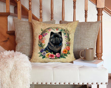 Load image into Gallery viewer, Black Chow Chow and Flowers Throw Pillow - 14x14 Decorative Pillow – Art for Your Home &amp; Patio