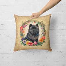 Load image into Gallery viewer, Black Chow Chow and Flowers Fabric Decorative Pillow