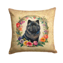 Load image into Gallery viewer, Black Chow Chow and Flowers Fabric Decorative Pillow