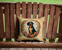 Load image into Gallery viewer, Coonhound and Flowers Throw Pillow - 14x14 Decorative Pillow – Art for Your Home &amp; Patio