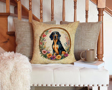Load image into Gallery viewer, Coonhound and Flowers Throw Pillow - 14x14 Decorative Pillow – Art for Your Home &amp; Patio