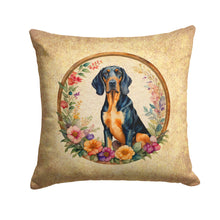Load image into Gallery viewer, Coonhound and Flowers Throw Pillow - 14x14 Decorative Pillow – Art for Your Home &amp; Patio