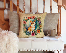 Load image into Gallery viewer, Corgi and Flowers Throw Pillow - 14x14 Decorative Pillow – Art for Your Home &amp; Patio