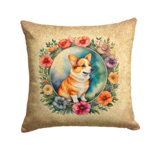 Load image into Gallery viewer, Corgi and Flowers Throw Pillow - 14x14 Decorative Pillow – Art for Your Home &amp; Patio
