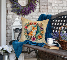Load image into Gallery viewer, Corgi and Flowers Fabric Decorative Pillow
