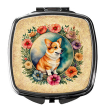 Load image into Gallery viewer, Corgi and Flowers Compact Mirror – Stylish Purse Mirror with Artistic Covers