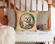 Load image into Gallery viewer, Coton De Tulear and Flowers Throw Pillow - 14x14 Decorative Pillow – Art for Your Home &amp; Patio