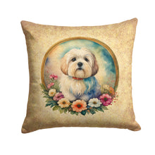 Load image into Gallery viewer, Coton De Tulear and Flowers Fabric Decorative Pillow