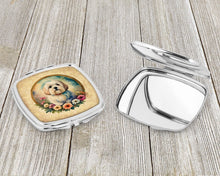 Load image into Gallery viewer, Coton De Tulear and Flowers Compact Mirror – Stylish Purse Mirror with Artistic Covers