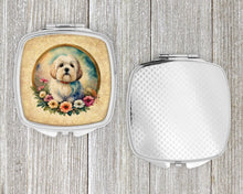 Load image into Gallery viewer, Coton De Tulear and Flowers Compact Mirror – Stylish Purse Mirror with Artistic Covers
