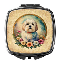 Load image into Gallery viewer, Coton De Tulear and Flowers Compact Mirror – Stylish Purse Mirror with Artistic Covers