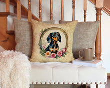 Load image into Gallery viewer, Dachshund and Flowers Throw Pillow - 14x14 Decorative Pillow – Art for Your Home &amp; Patio
