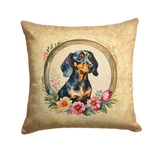 Load image into Gallery viewer, Dachshund and Flowers Throw Pillow - 14x14 Decorative Pillow – Art for Your Home &amp; Patio