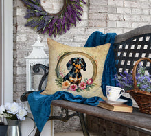 Load image into Gallery viewer, Dachshund and Flowers Fabric Decorative Pillow