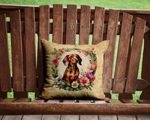 Load image into Gallery viewer, Dachshund and Flowers Throw Pillow - 14x14 Decorative Pillow – Art for Your Home &amp; Patio