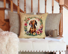 Load image into Gallery viewer, Dachshund and Flowers Throw Pillow - 14x14 Decorative Pillow – Art for Your Home &amp; Patio