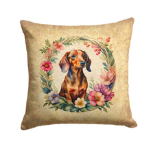 Load image into Gallery viewer, Dachshund and Flowers Throw Pillow - 14x14 Decorative Pillow – Art for Your Home &amp; Patio