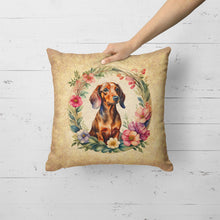 Load image into Gallery viewer, Dachshund and Flowers Fabric Decorative Pillow