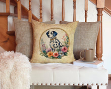 Load image into Gallery viewer, Dalmatian and Flowers Throw Pillow - 14x14 Decorative Pillow – Art for Your Home &amp; Patio