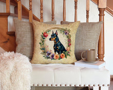 Load image into Gallery viewer, Doberman Pinscher and Flowers Throw Pillow - 14x14 Decorative Pillow – Art for Your Home &amp; Patio