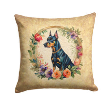 Load image into Gallery viewer, Doberman Pinscher and Flowers Fabric Decorative Pillow