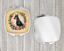 Load image into Gallery viewer, Doberman Pinscher and Flowers Compact Mirror – Stylish Purse Mirror with Artistic Covers