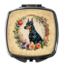 Load image into Gallery viewer, Doberman Pinscher and Flowers Compact Mirror – Stylish Purse Mirror with Artistic Covers