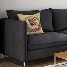 Load image into Gallery viewer, Dogue de Bordeaux and Flowers Throw Pillow - 14x14 Decorative Pillow – Art for Your Home &amp; Patio