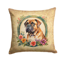 Load image into Gallery viewer, Dogue de Bordeaux and Flowers Throw Pillow - 14x14 Decorative Pillow – Art for Your Home &amp; Patio