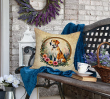 Load image into Gallery viewer, English Foxhound and Flowers Fabric Decorative Pillow
