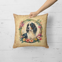 Load image into Gallery viewer, English Springer Spaniel and Flowers Fabric Decorative Pillow