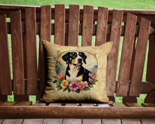 Load image into Gallery viewer, Entlebucher Mountain Dog and Flowers Throw Pillow - 14x14 Decorative Pillow – Art for Your Home &amp; Patio