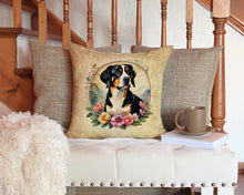 Load image into Gallery viewer, Entlebucher Mountain Dog and Flowers Throw Pillow - 14x14 Decorative Pillow – Art for Your Home &amp; Patio